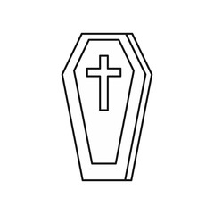 Coffin icon in outline style isolated on white background. Death symbol vector illustration