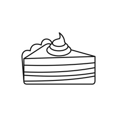 Piece of cake with cream icon in outline style isolated on white background. Food symbol vector illustration