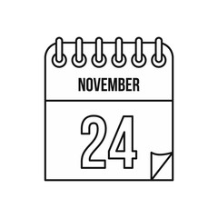 Calendar november twenty fourth icon in outline style isolated on white background. Date symbol vector illustration