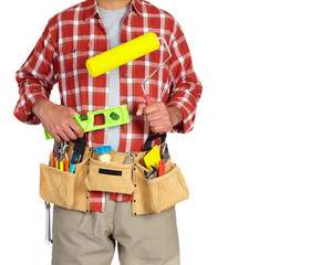 Builder handyman with paint roller.