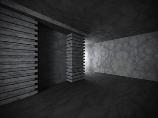 Dark concrete walls empty room interior. Architecture background