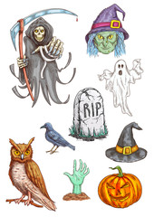 Fototapeta premium Halloween Part invitation card sketched elements