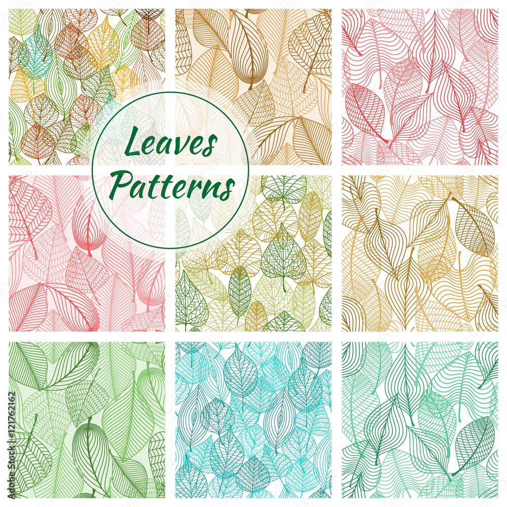 Poster textured stylized vector leaves patterns