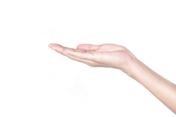 empty female teen hand isolated on white