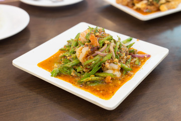 Wing Bean Salad with Fresh Shrimp,Selective focus,Thailand food