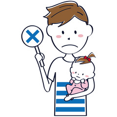 子供を抱えるイクメンパパ 上半身　×