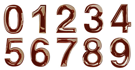 Chocolate numbers on white background