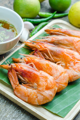 Grilled prawns served with spicy sauce