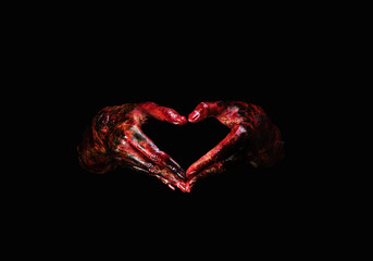 Halloween theme:Bloody hands , black background, zombie, demon, killer