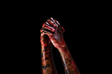 Halloween theme:Bloody hands , black background, zombie, demon, killer