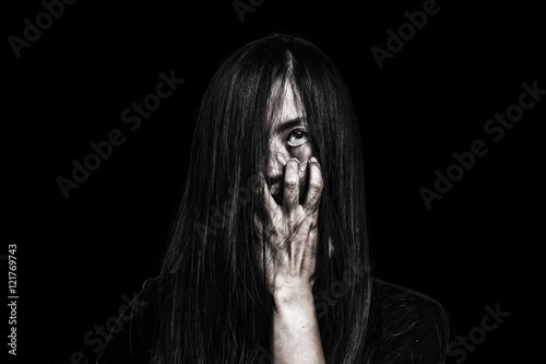 Halloween Theme Ghost Girl Horror Isolated On Black Background Film Filter Effect Wall Mural Mind And I