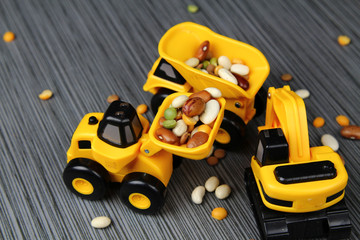 Yellow toy trucks