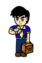 this boy is looking to his watch cartoon illustration