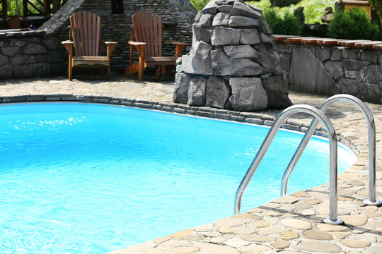 Swimming pool in summer yard