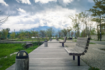 Scenery with the bench / Resort of Lake Yamanaka
