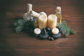 Christmas spa composition on table