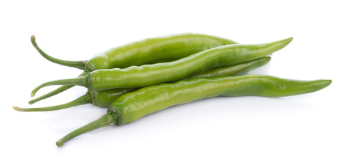 Green hot chili pepper on white background