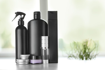 Cosmetics set on light background