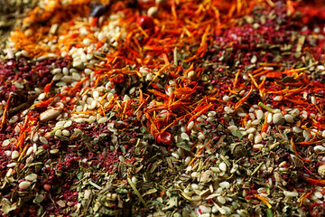 Mix of different flavored spices background