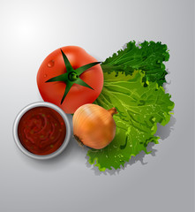 fresh green lettuce tomato and onion