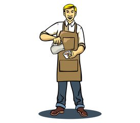 A vector illustration of barista making coffee