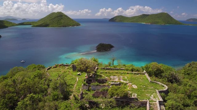 Aerial view of the ruins at Waterlemon Cay, St John, United States Virgin Islands