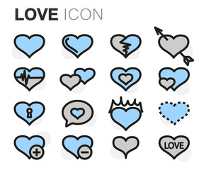 Vector flat line love icons set