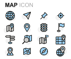 Fototapeta premium Vector flat line map icons set
