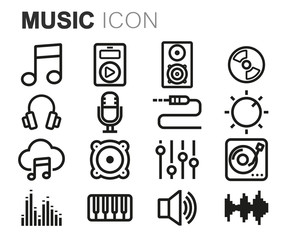 Vector black line music icons set