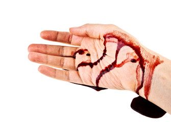 Hand in blood on a white background