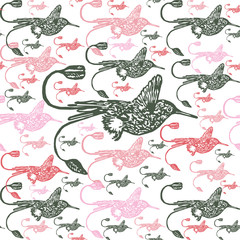 Linocut Hummingbird background