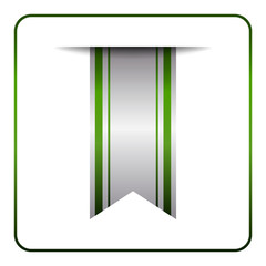 Green bookmark banner. Vertical book mark, isolated on white background. Color tag, label. Flag symbol, sign. Design element blank. Empty sticker sale. Template icon decoration. Vector illustration.