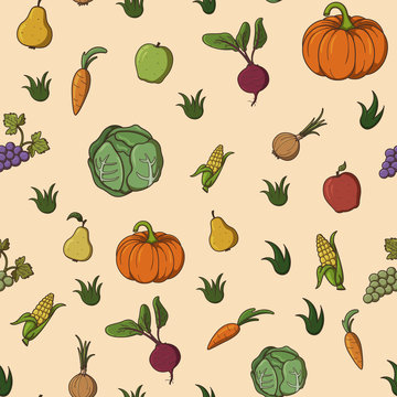 seamless pattern with different vegetables and fruits