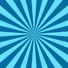 Blue rays poster. Popular ray star burst background television vintage. Dark-blue and light-blue abstract texture with sunburst, flare, beam. Retro art design. Glow bright pattern. Vector Illustration