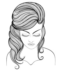 face eyebrow eyes nose lips beautiful hair silhouette of a woman on a white background