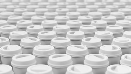 Medium Shot of a Large Array of White Coffee Cups
