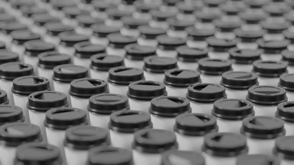 Long Shot of a Massive Array of Black Topped Coffee Cups
