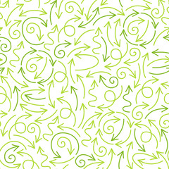 Hand drawn green arraws abstract seamless pattern. Vegan, nature, organic, healthy food, eco, recycle, environment, health background with brush strokes.