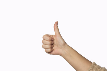 Closeup shot of a woman hand isolated on white background.