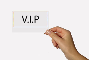 Blank card in woman hand isolated on white background