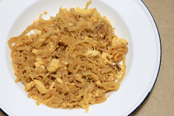 Stir fried radish with eggs. Vegetarian Food, healthy food.