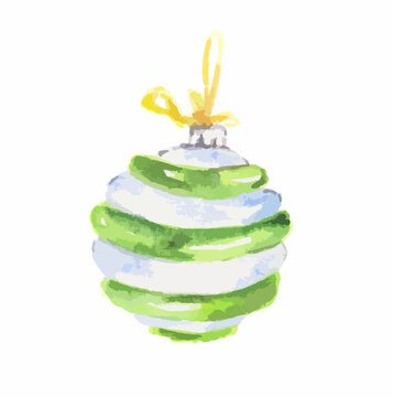 Watercolor white and green christmas toy