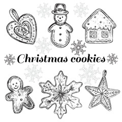 hand drawn set christmas cookies