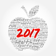 Fototapeta premium 2017 apple word cloud collage, health goals concept background