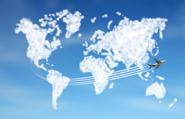 Plane drawing the world in the sky