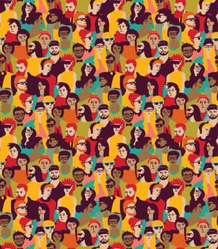 Big Crowd Happy People Color Seamless Pattern.