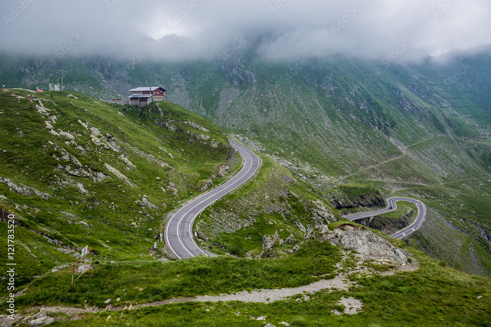 Wall mural hairpin turns of Transfagarasan Road in southern section of Carpathian Mountains in Romania