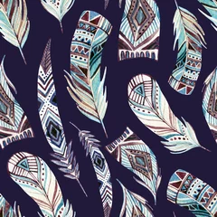 Gardinen Nahtloses Muster der abstrakten Aquarellstammes- Federn © Tanya Syrytsyna