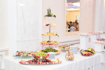 Buffet with a variety of delicious sweets, food ideas, celebration