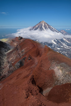 Top of Koryaksky Volcano seen from Avachinksy Volcano, Kamchatka, Russia